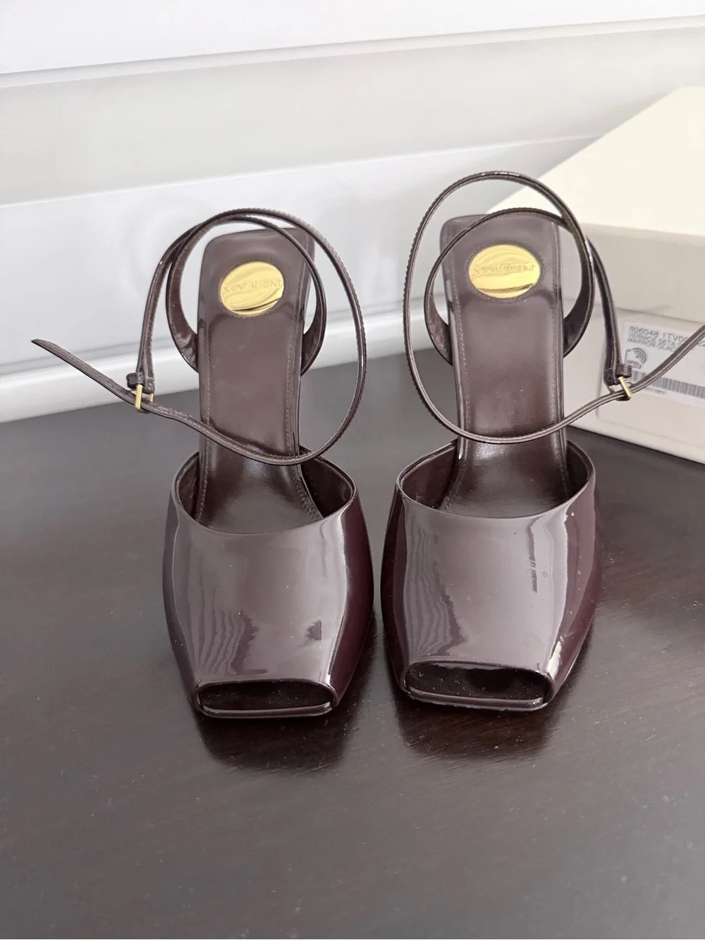 Saint Laurent Patent Plum Slingback Peep-Toe Heels - Picture 4 of 6